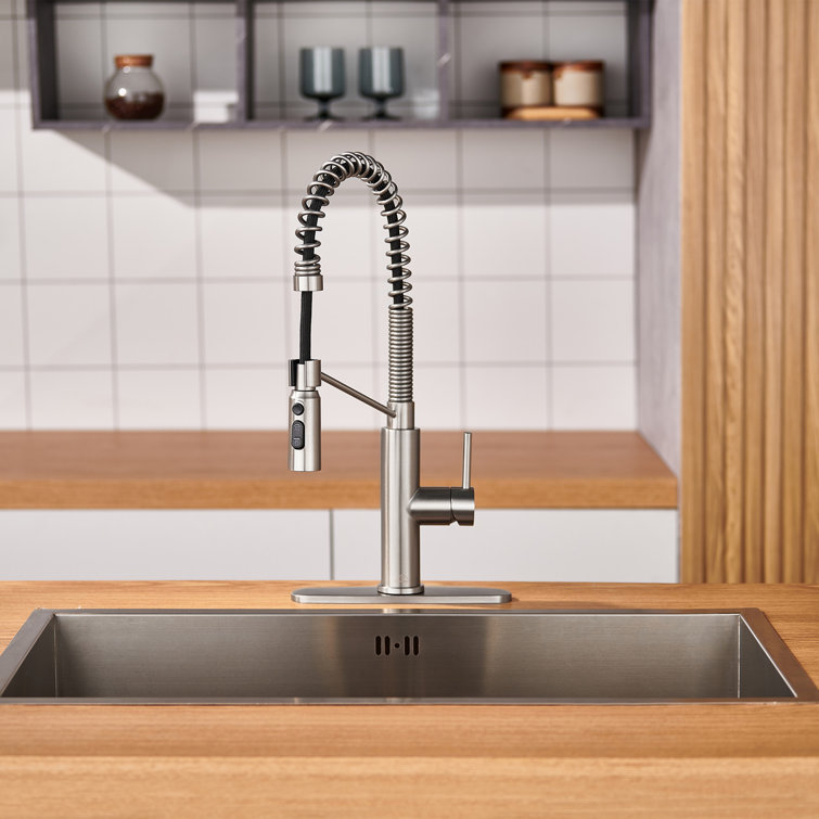 Brushed Nickel Pull Down Kitchen Faucet with Deck Plate