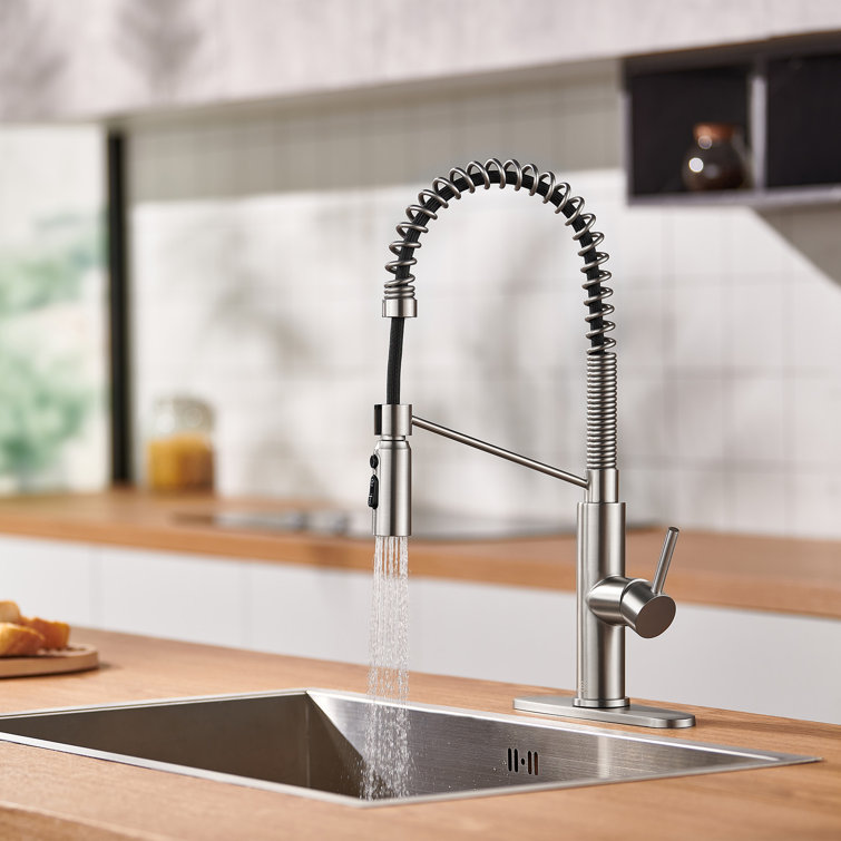 Brushed Nickel Pull Down Kitchen Faucet with Deck Plate