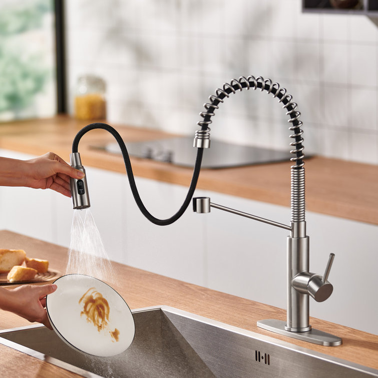 Brushed Nickel Pull Down Kitchen Faucet with Deck Plate
