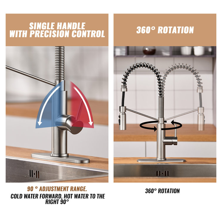 Brushed Nickel Pull Down Kitchen Faucet with Deck Plate