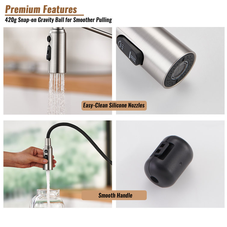 Brushed Nickel Pull Down Kitchen Faucet with Deck Plate