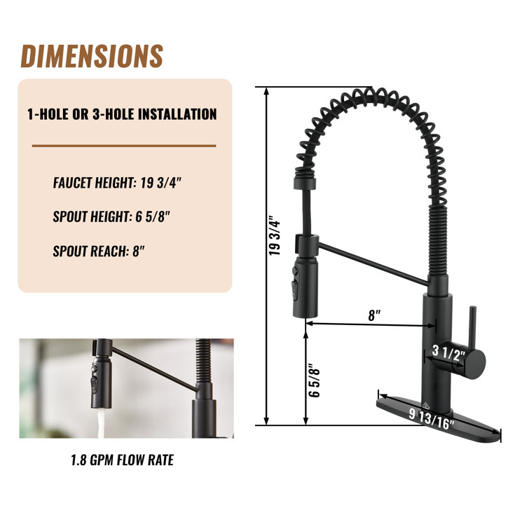 Matte Black Stainless Steel Pull Down Kitchen Faucet with Deck Plate