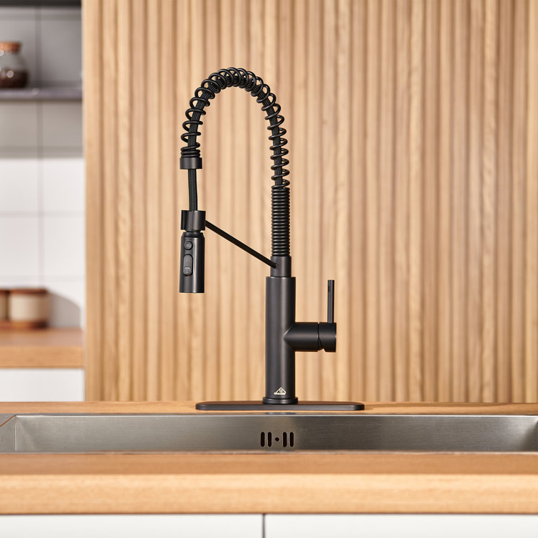 Matte Black Stainless Steel Pull Down Kitchen Faucet with Deck Plate