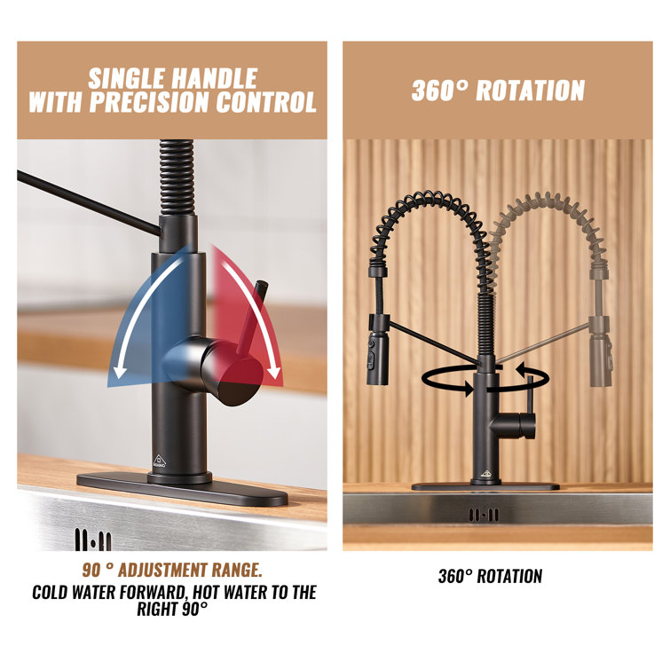 Matte Black Stainless Steel Pull Down Kitchen Faucet with Deck Plate