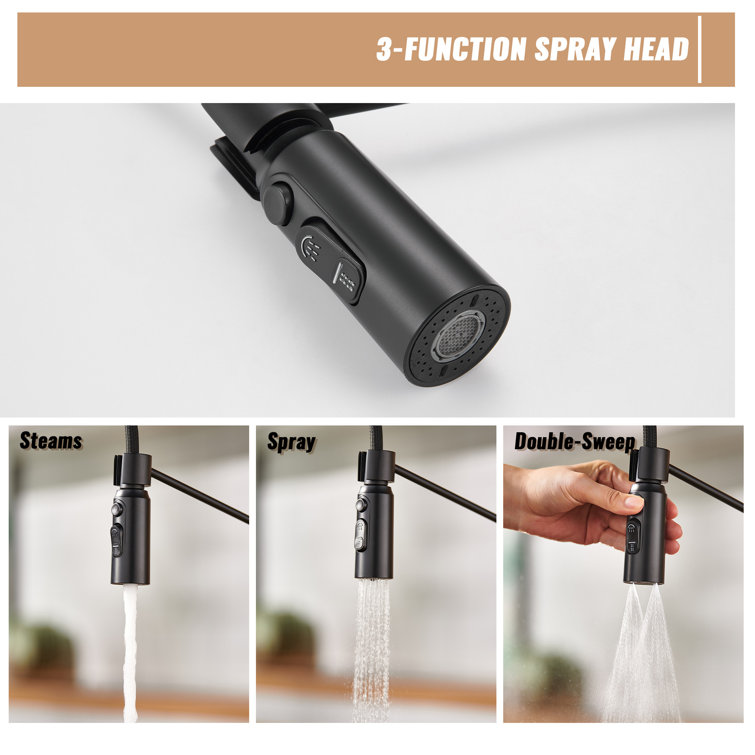 Matte Black Stainless Steel Pull Down Kitchen Faucet with Deck Plate