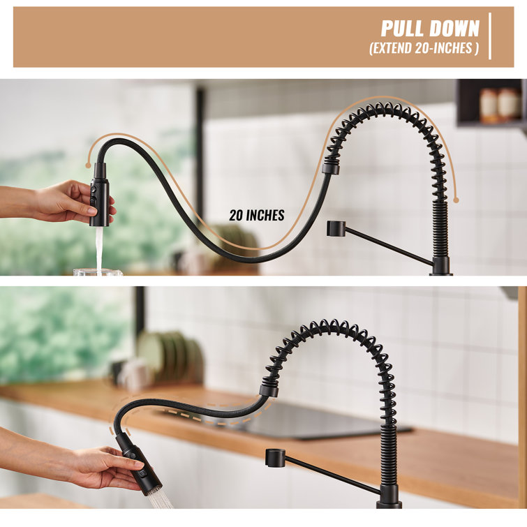 Matte Black Stainless Steel Pull Down Kitchen Faucet with Deck Plate