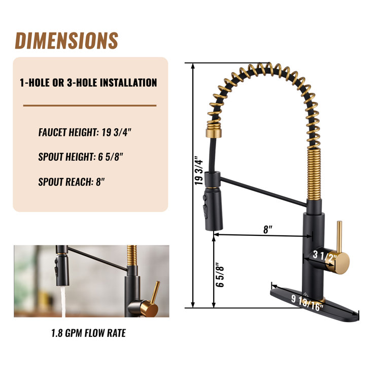 Matte Black and Brushed Gold Pull Down Kitchen Faucet
