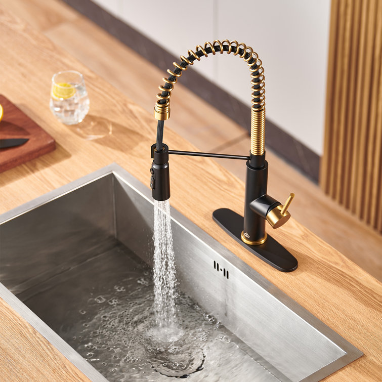 Matte Black and Brushed Gold Pull Down Kitchen Faucet