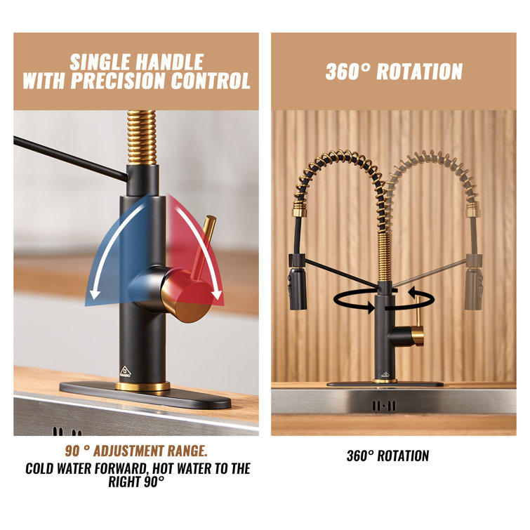 Matte Black and Brushed Gold Pull Down Kitchen Faucet