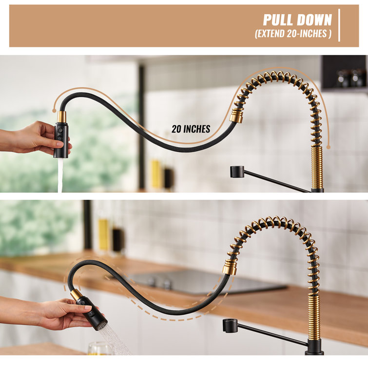 Matte Black and Brushed Gold Pull Down Kitchen Faucet