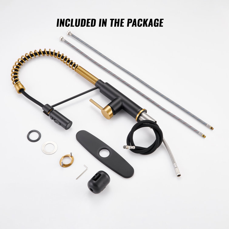 Matte Black and Brushed Gold Pull Down Kitchen Faucet