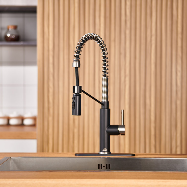 Matte Black and Brushed Nickel Pull Down Kitchen Faucet