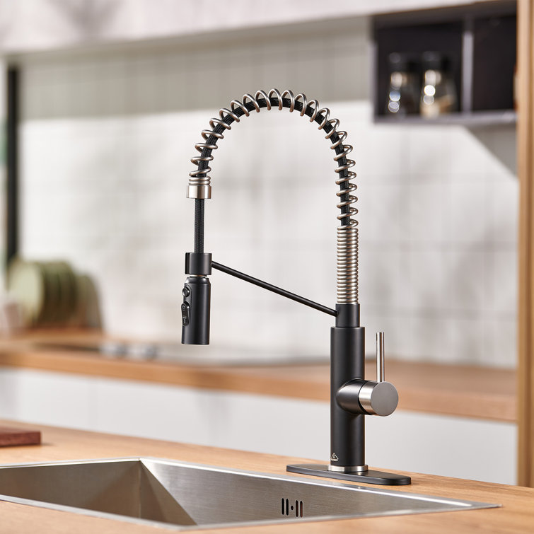Matte Black and Brushed Nickel Pull Down Kitchen Faucet