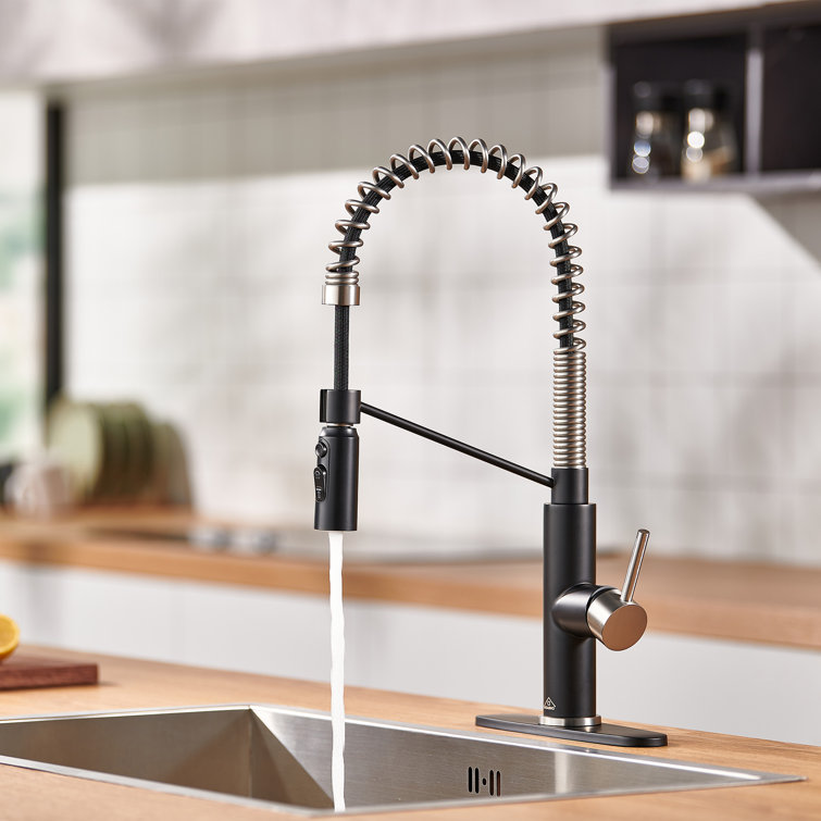 Matte Black and Brushed Nickel Pull Down Kitchen Faucet