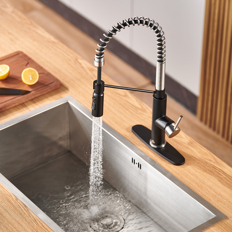 Matte Black and Brushed Nickel Pull Down Kitchen Faucet