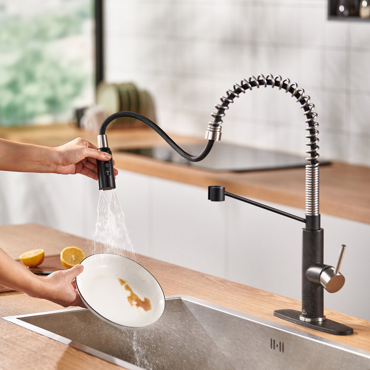 Matte Black and Brushed Nickel Pull Down Kitchen Faucet
