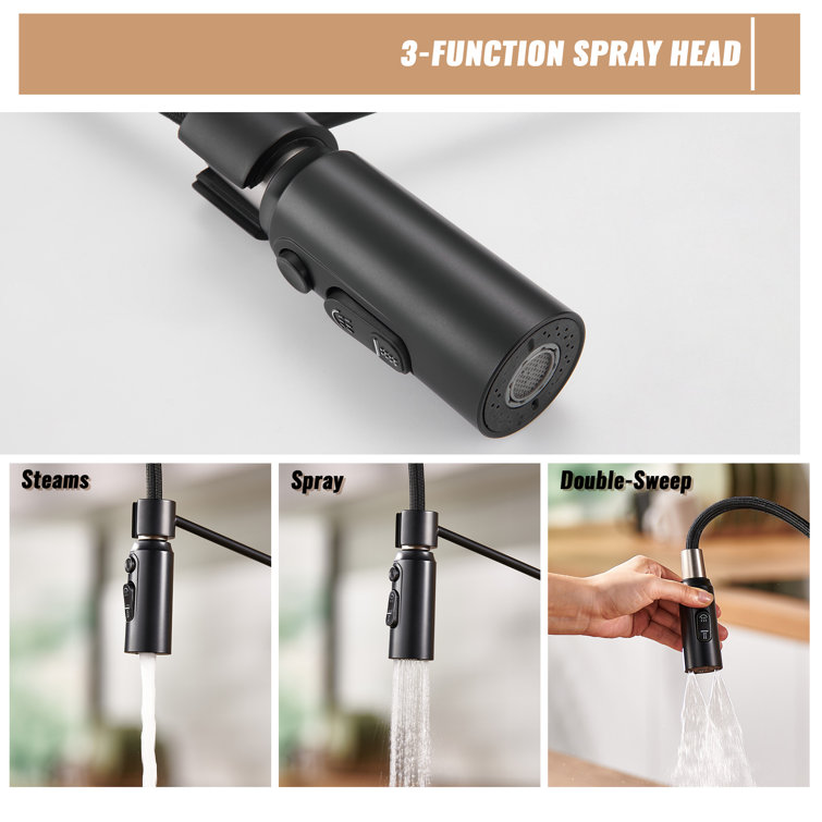 Matte Black and Brushed Nickel Pull Down Kitchen Faucet