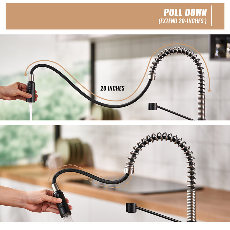 Matte Black and Brushed Nickel Pull Down Kitchen Faucet