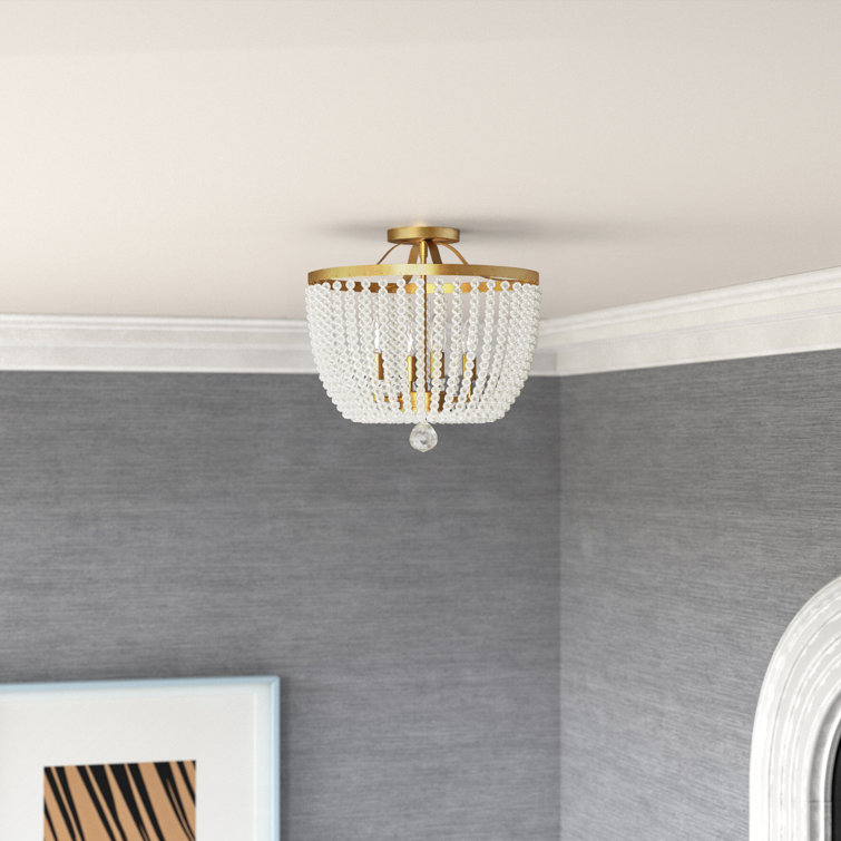 Antique Gold Crystal LED Semi Flush Mount Light