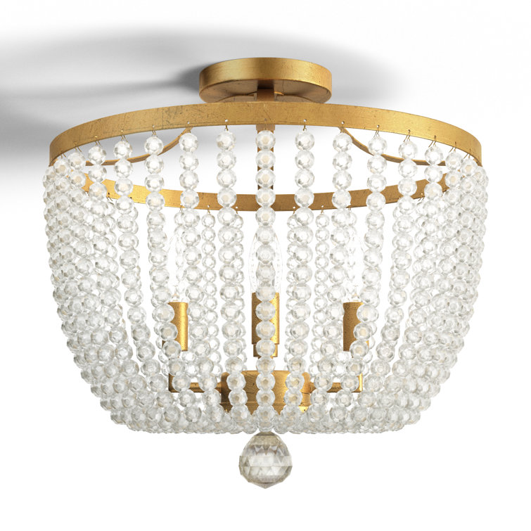 Antique Gold Crystal LED Semi Flush Mount Light