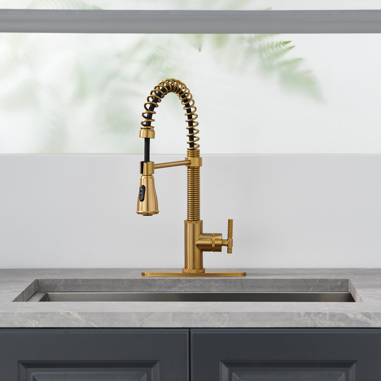 Brushed Gold Stainless Steel Pull Down Kitchen Faucet with Spray