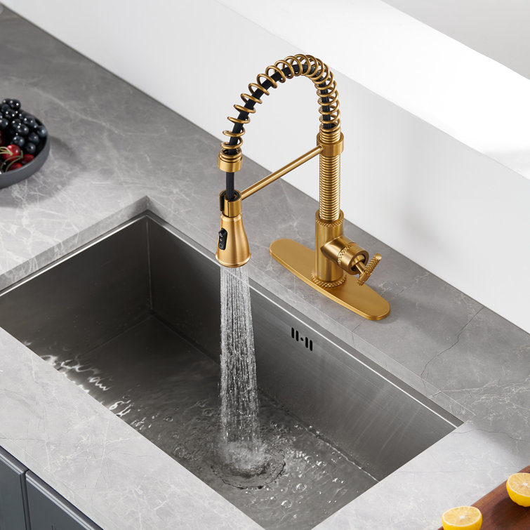 Brushed Gold Stainless Steel Pull Down Kitchen Faucet with Spray