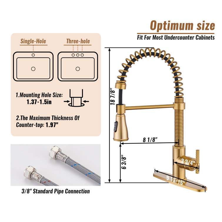 Brushed Gold Stainless Steel Pull Down Kitchen Faucet with Spray