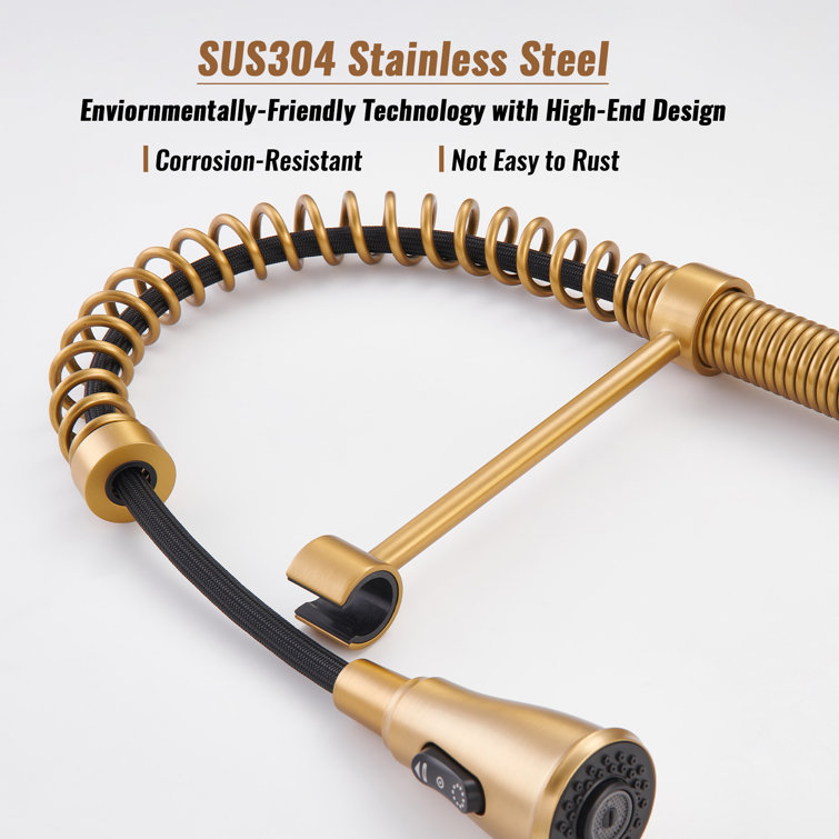 Brushed Gold Stainless Steel Pull Down Kitchen Faucet with Spray