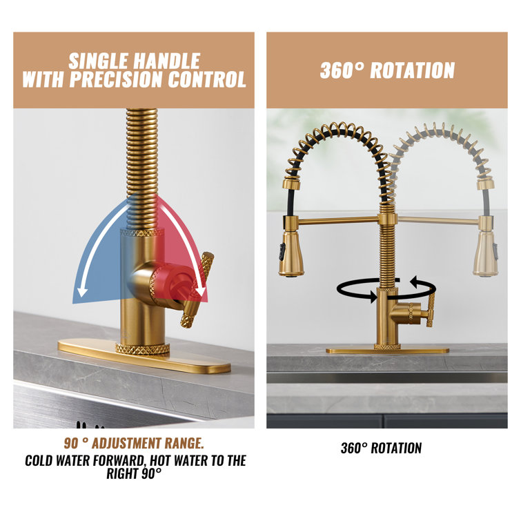 Brushed Gold Stainless Steel Pull Down Kitchen Faucet with Spray