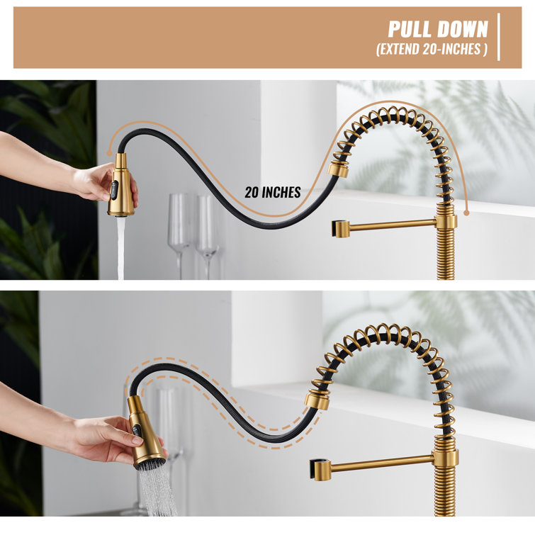 Brushed Gold Stainless Steel Pull Down Kitchen Faucet with Spray