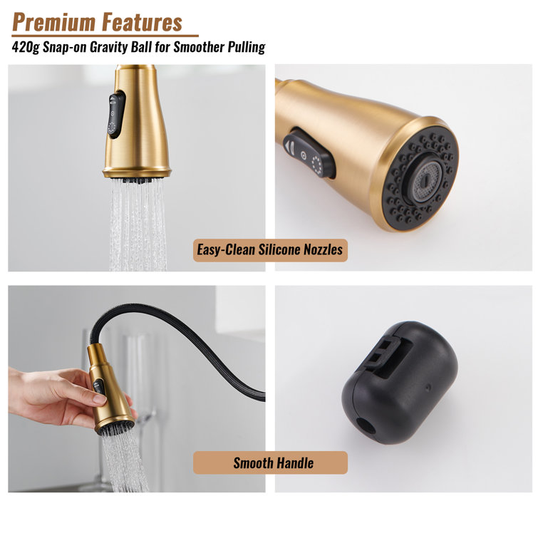 Brushed Gold Stainless Steel Pull Down Kitchen Faucet with Spray