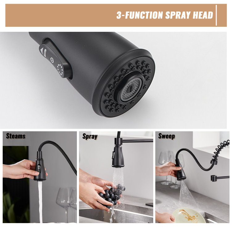 Matte Black Stainless Steel Pull Down Kitchen Faucet with Spray