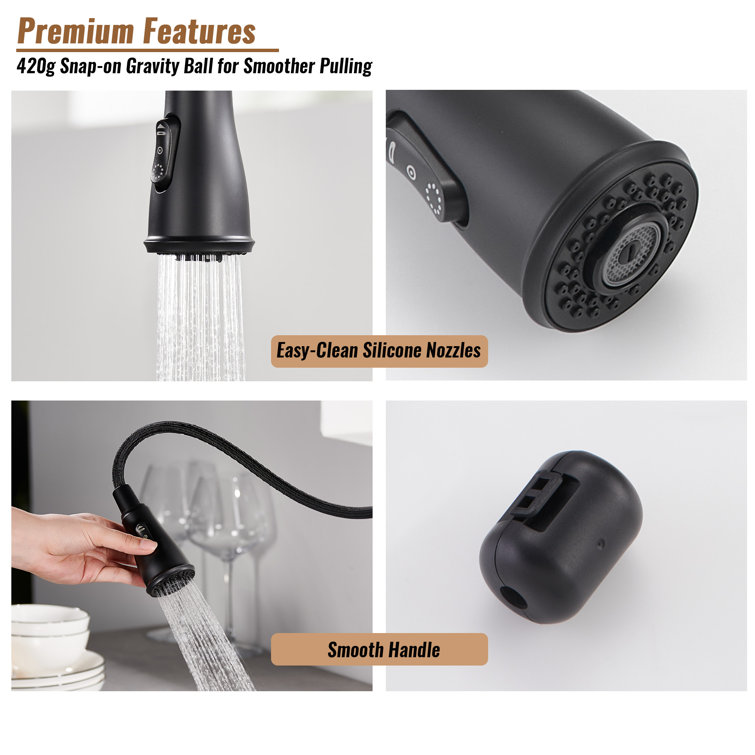 Matte Black Stainless Steel Pull Down Kitchen Faucet with Spray