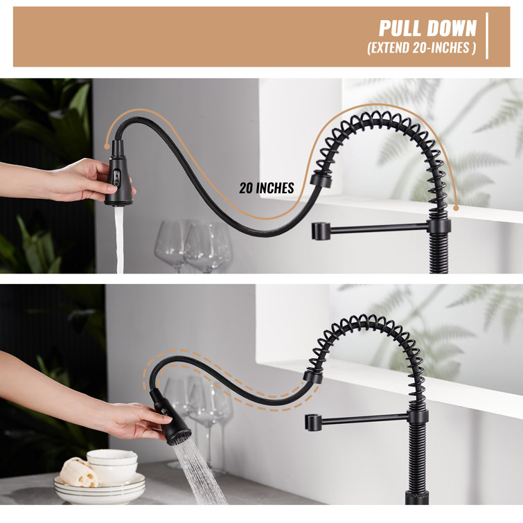 Matte Black Stainless Steel Pull Down Kitchen Faucet with Spray