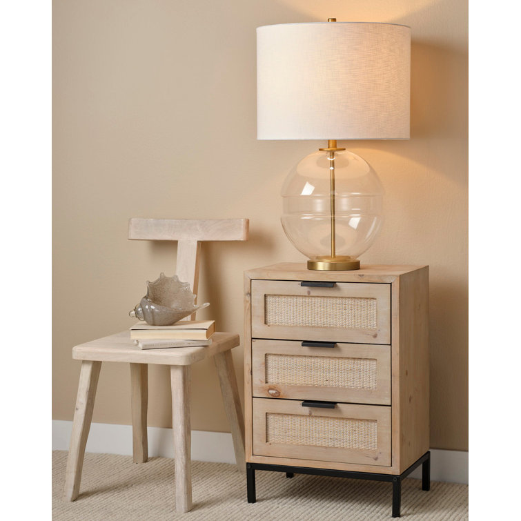 Coastal Charm 3-Drawer Wood & Iron Side Table with Rattan Accents