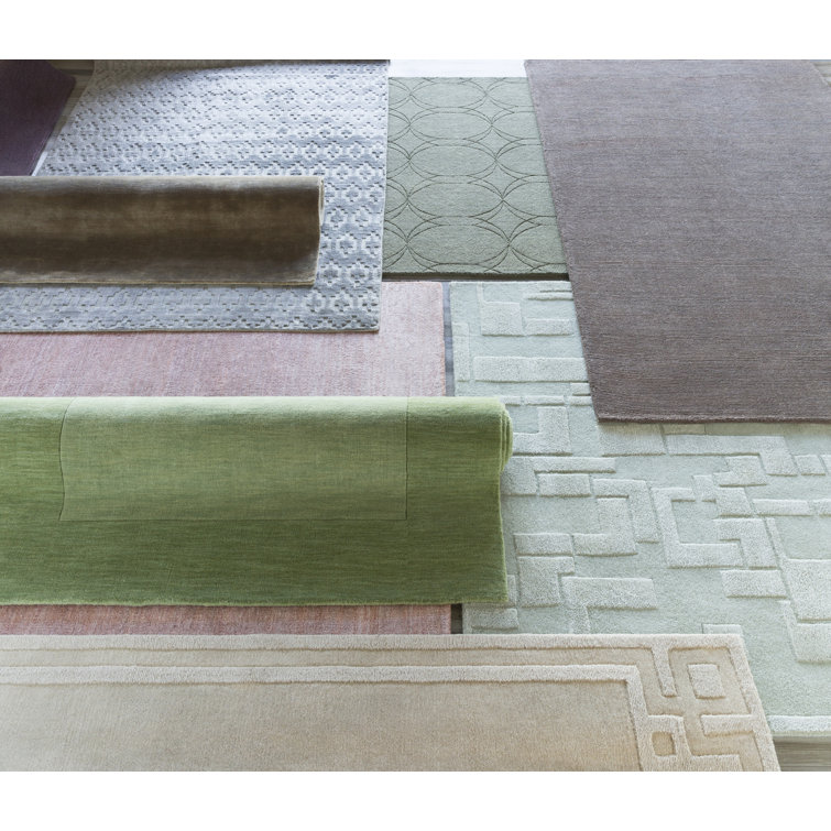 Hand-Knotted Geometric Wool Area Rug in Medium Green 2'x3'