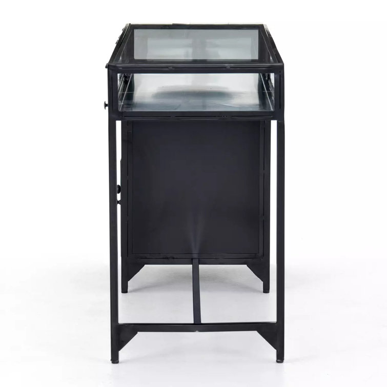 Contemporary Black Iron & Glass Home Office Desk with Drawer