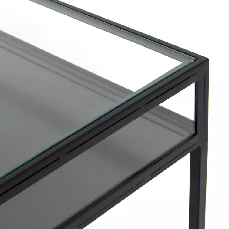 Contemporary Black Iron & Glass Home Office Desk with Drawer