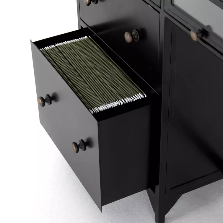Contemporary Black Iron & Glass Home Office Desk with Drawer