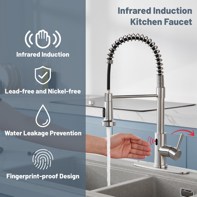 Brushed Nickel Touchless Pull-Down Kitchen Faucet with Spray