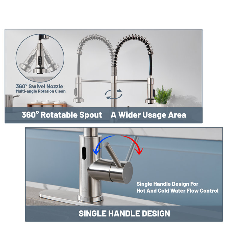 Brushed Nickel Touchless Pull-Down Kitchen Faucet with Spray