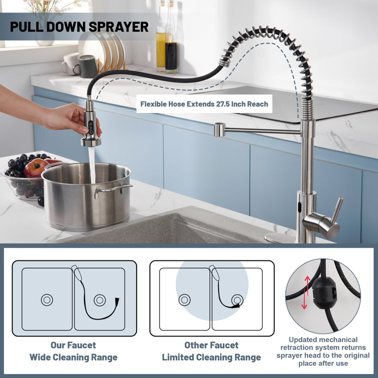 Brushed Nickel Touchless Pull-Down Kitchen Faucet with Spray