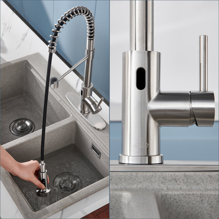 Brushed Nickel Touchless Pull-Down Kitchen Faucet with Spray