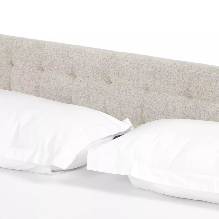 King Light Gray Linen Upholstered Metal Frame Bed with Tufted Headboard