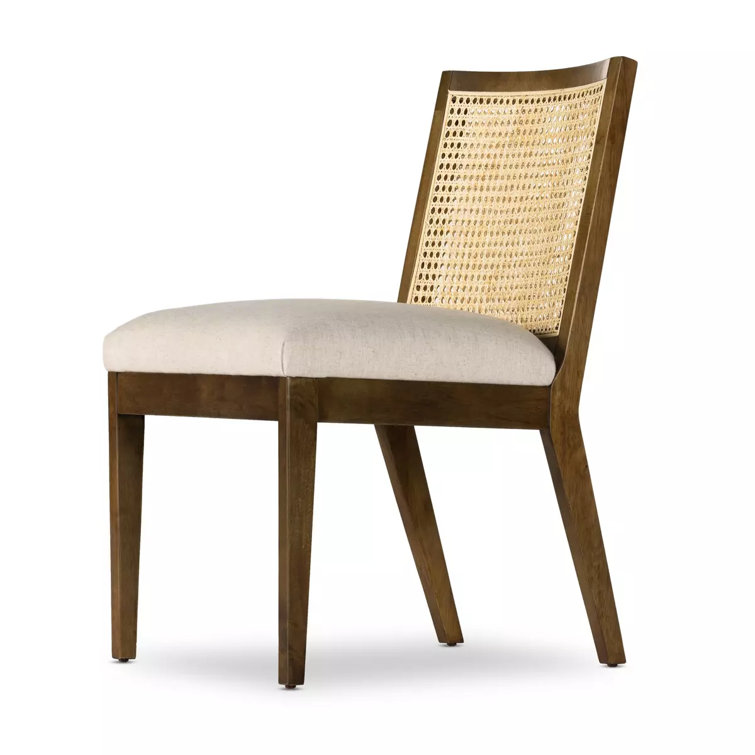Natural Cane and Wood Upholstered Side Chair