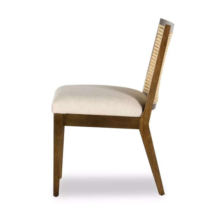 Natural Cane and Wood Upholstered Side Chair