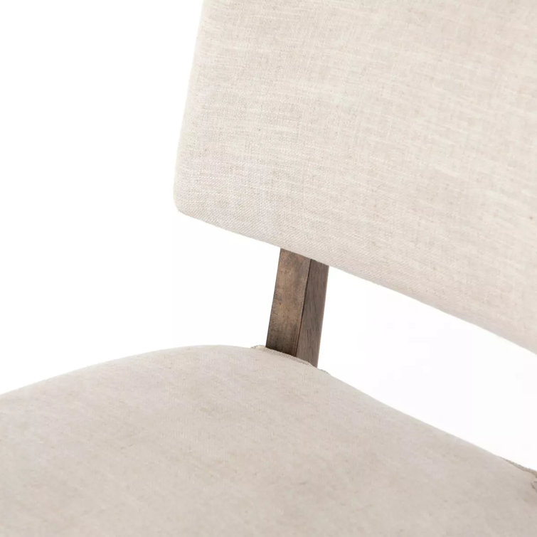 Cambric Ivory Upholstered Linen Side Chair with Wood Legs