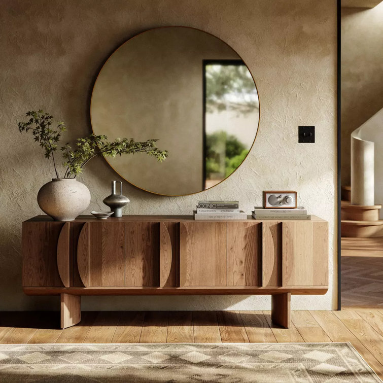 Contemporary Dusted Oak Veneer Demilune Media Console with Storage