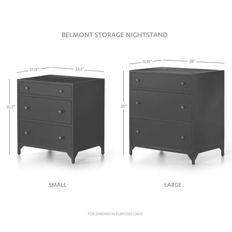 Belmont Industrial Black Iron 3-Drawer Nightstand