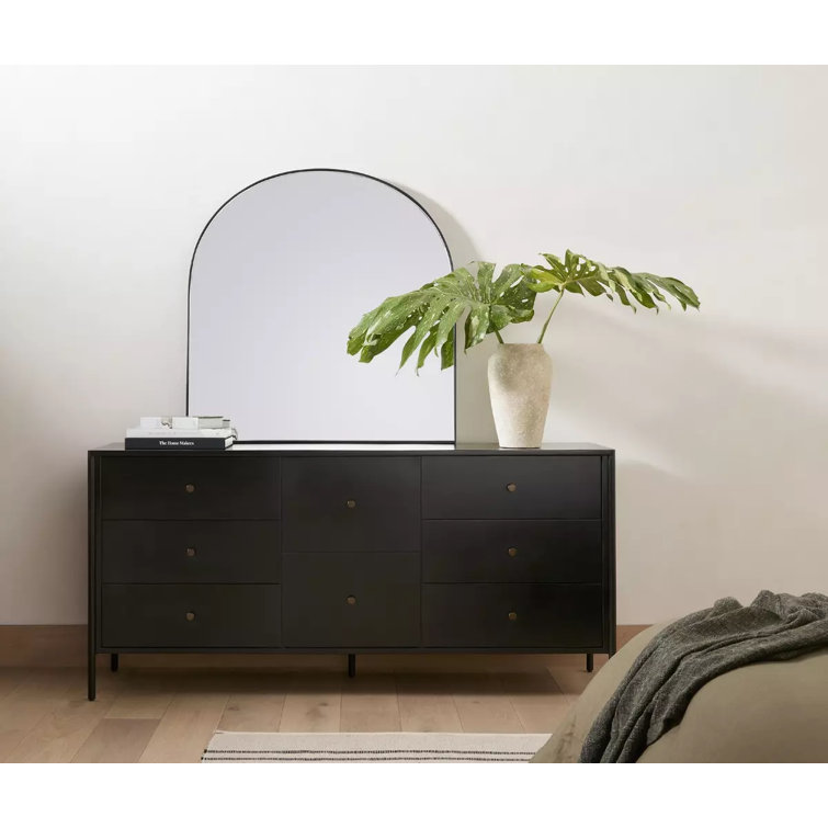 Modern Industrial Black Iron 8-Drawer Double Dresser